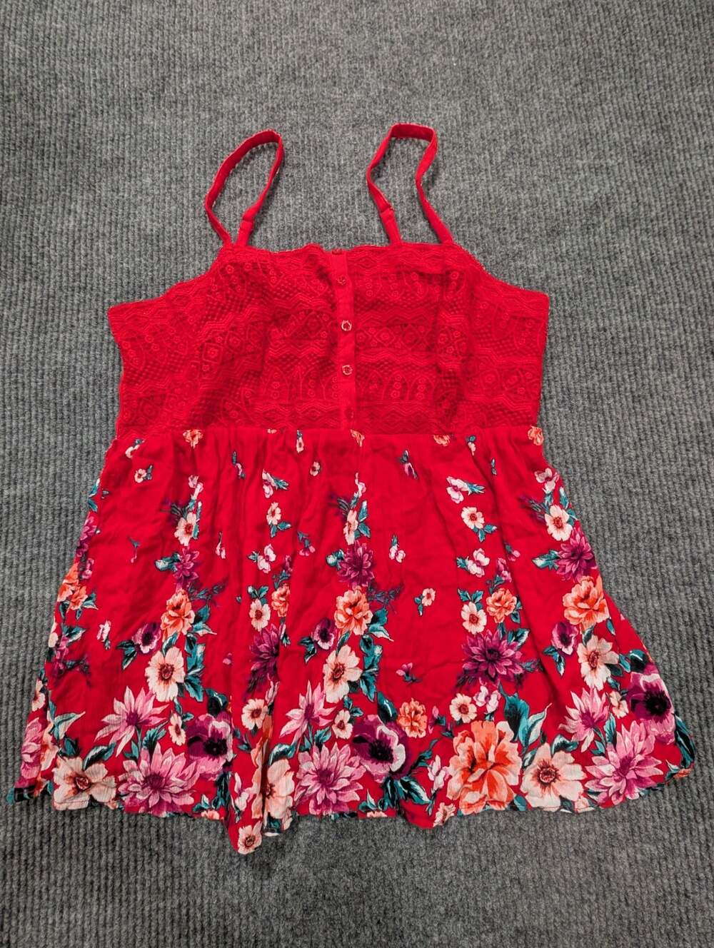 Torrid Red Babydoll Floral Gauze Crochet Trim Cami Size 1